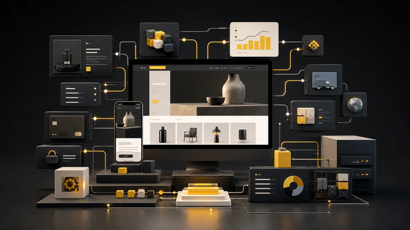 Custom Shopify storefront συνδεδεμένο με προϊόντα, πληρωμές, αποστολές, δεδομένα, analytics και επιχειρησιακά συστήματα
