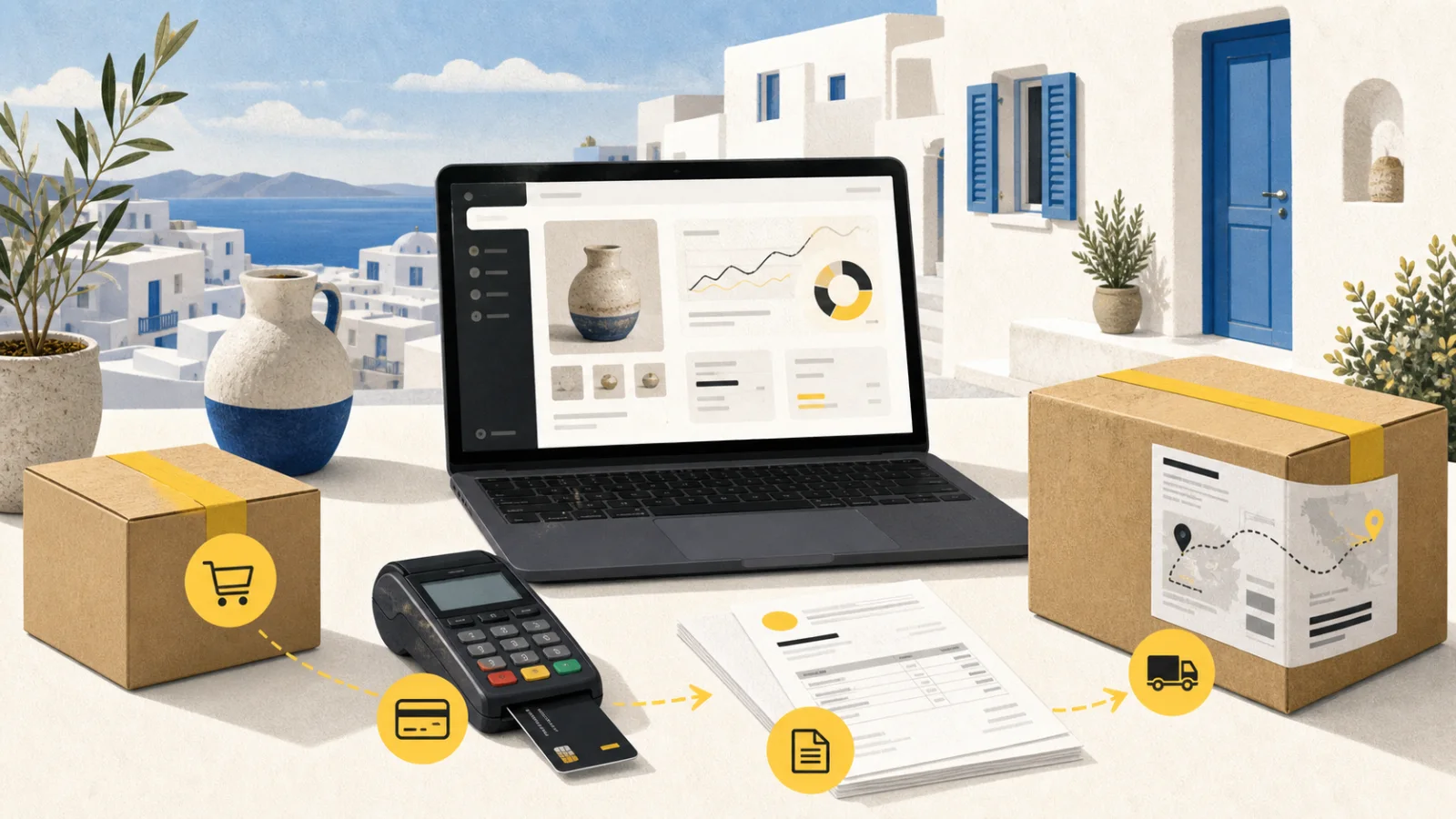 Η διαδρομή μιας παραγγελίας Shopify στην Ελλάδα, από το ηλεκτρονικό κατάστημα έως την πληρωμή, το παραστατικό και την αποστολή