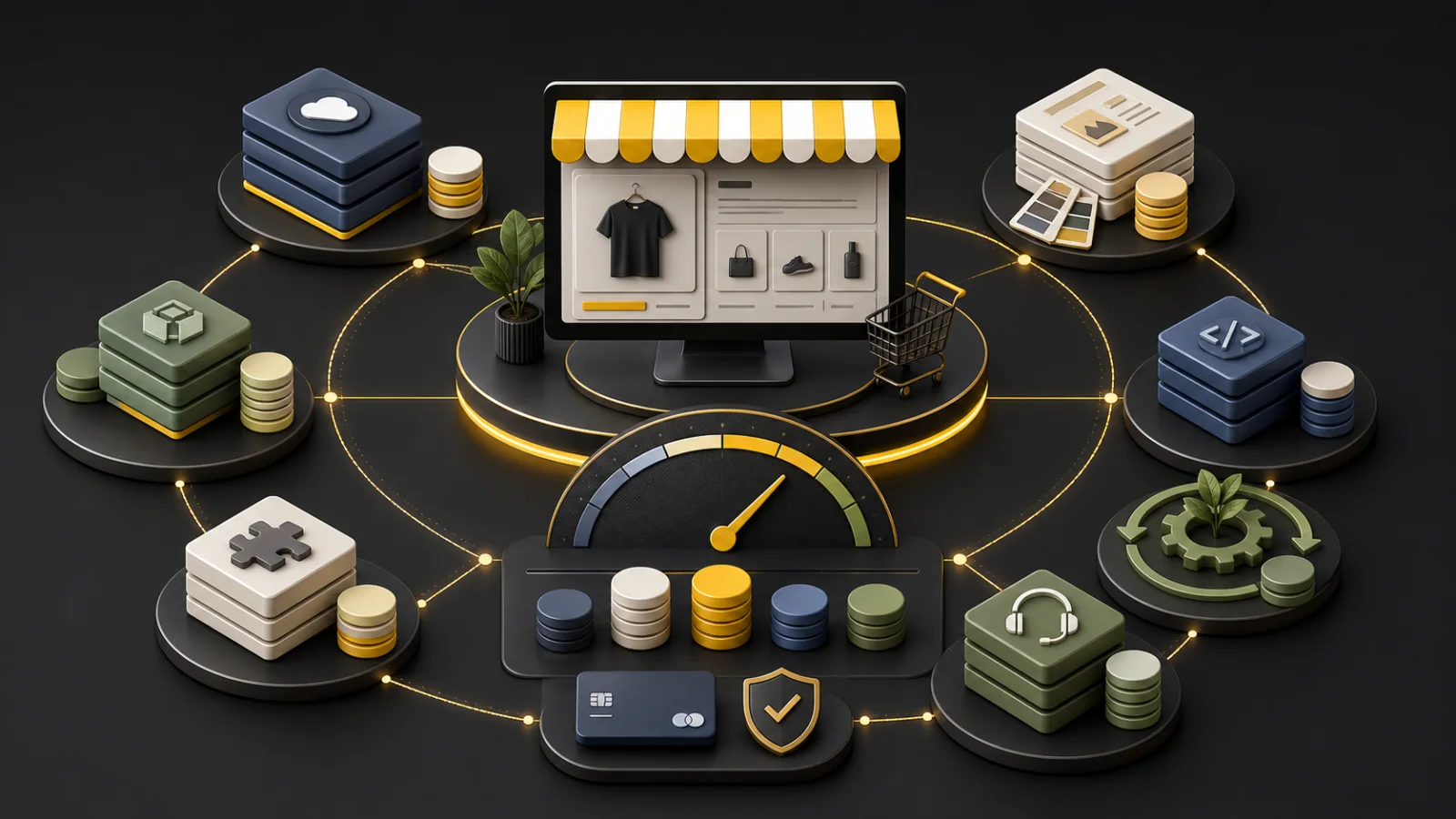 Το συνολικό κόστος ενός Shopify καταστήματος οργανωμένο σε συνδρομή, design, εφαρμογές, ανάπτυξη, integrations και συνεχή λειτουργία